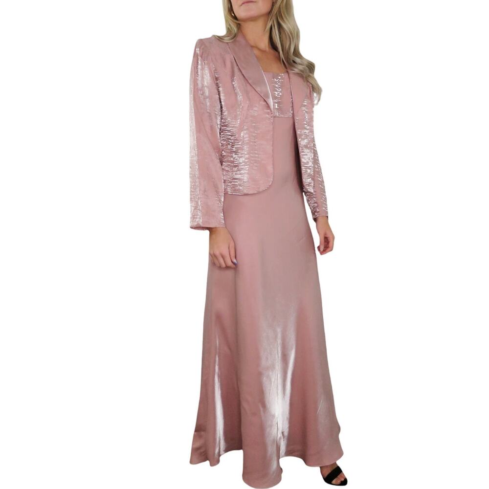 Alex Evenings Vintage Formal Blush Pink Satin Maxi Dress Blazer Set Medium 8P - Picture 5 of 9